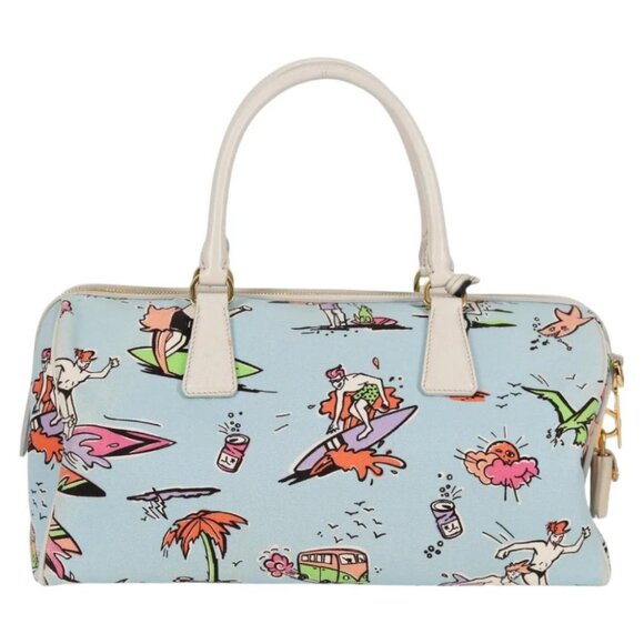 PRADA Hand Bag Canvas 2way Light Blue Gold Auth - Picture 3 of 15